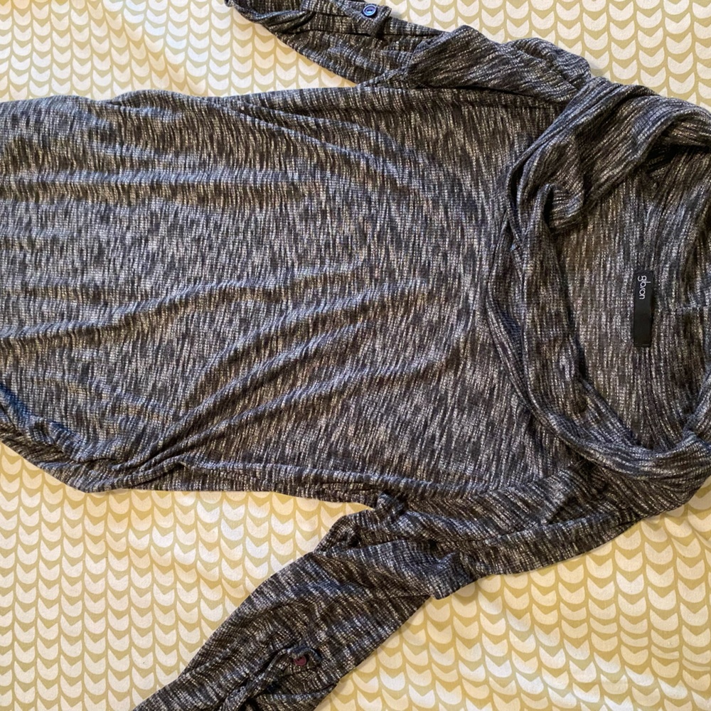Grey and black heathered 3/4 sleeve cowl neck top